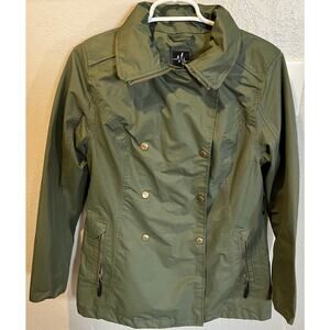 Pulse Women's Size Small Zip Up Rain/Wind Coat, Hood in Collar, Green